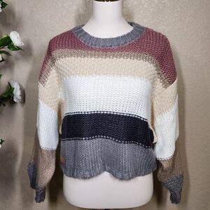 Simply Southern Collection Colorblock Knit Sweater Medium Cozy Chunky Pullover